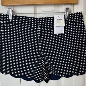 New CLUB MONACO Amber Pantalon Court Shorts Scalloped Hem Preppy Polka Dot Blue